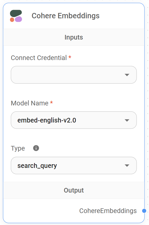 <p>Cohere Embeddings Node</p>